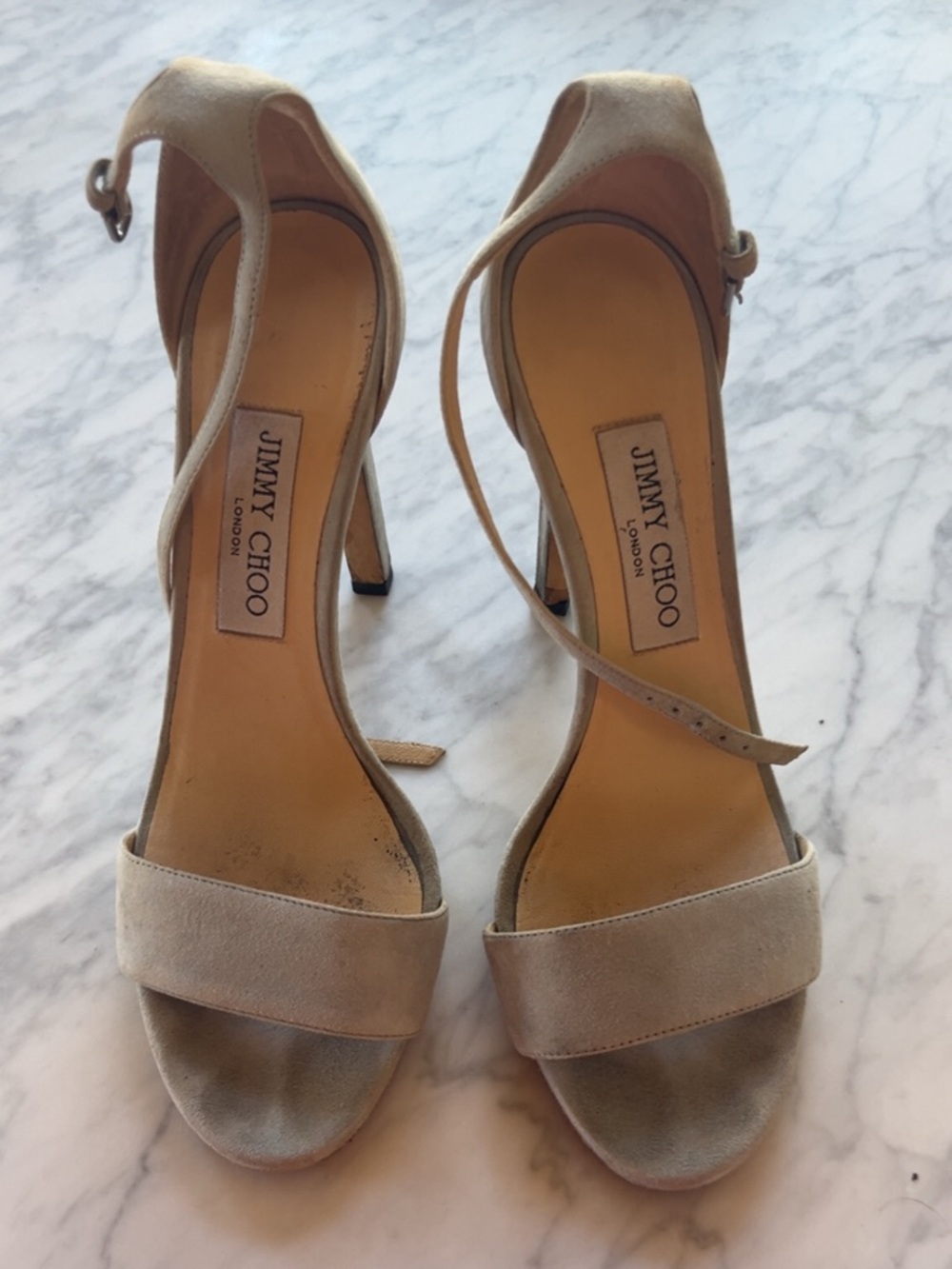 Jimmy Choo Taupe light blue Open-Toe Ankle-Strap Stiletto Heels
